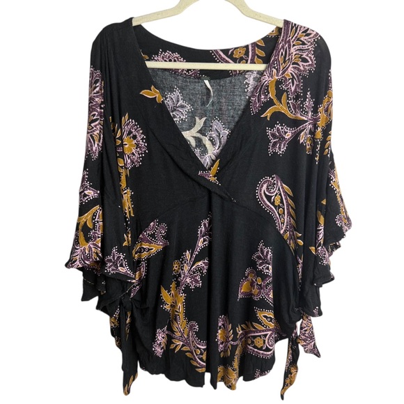 Free People Maui Wowie Oversized Floral Print V Neck Boho Style Top Size Small - Picture 4 of 11